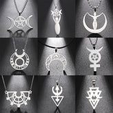 Necklaces with several pendants Spiral Goddess of Fertility and Triple Moon Wiccan